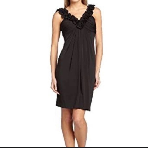 NWT Maggy London Black Plunge Neck Ruffled Sleeveless Mini Cocktail Dress (10) - Picture 1 of 14